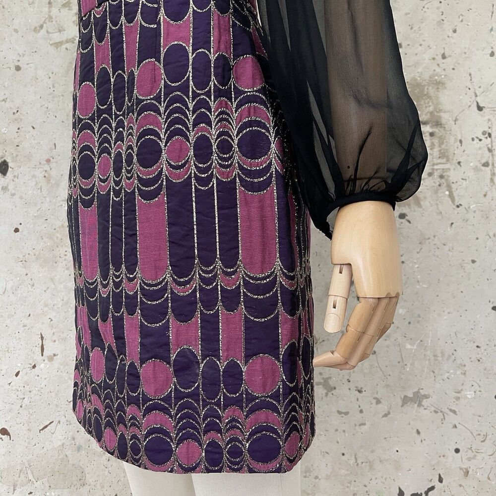 Trina Turk 60’s Style Op-Art Pattern Dress With Silk Chiffon Sleeves, Small - Picture 8 of 9